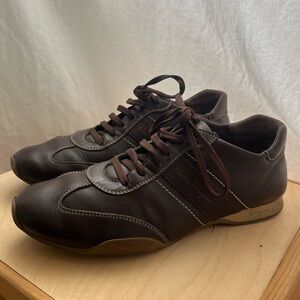 Salvatore Ferragamo Brown Leather Bowling Sneakers